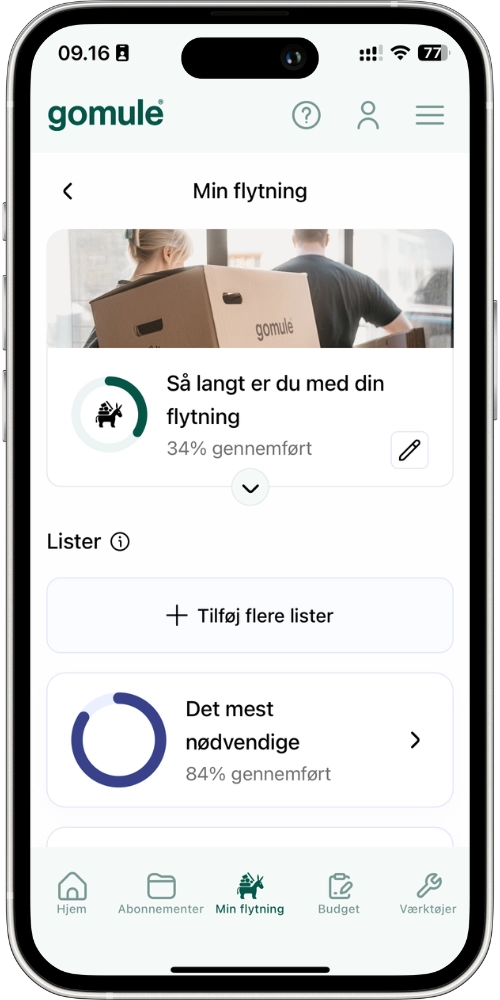 gomule app — my move screen