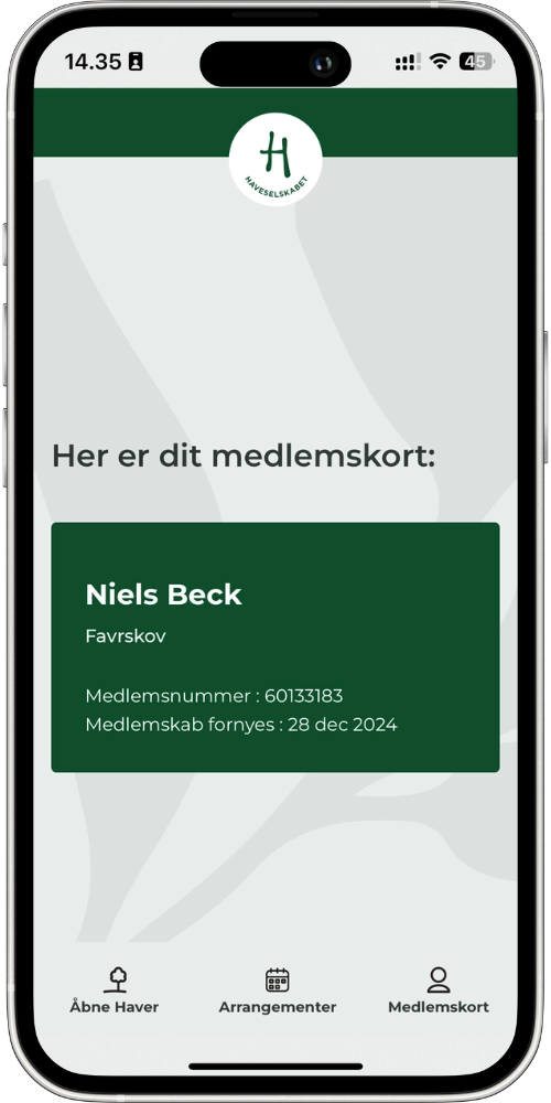 Haveselskabet digital membership card