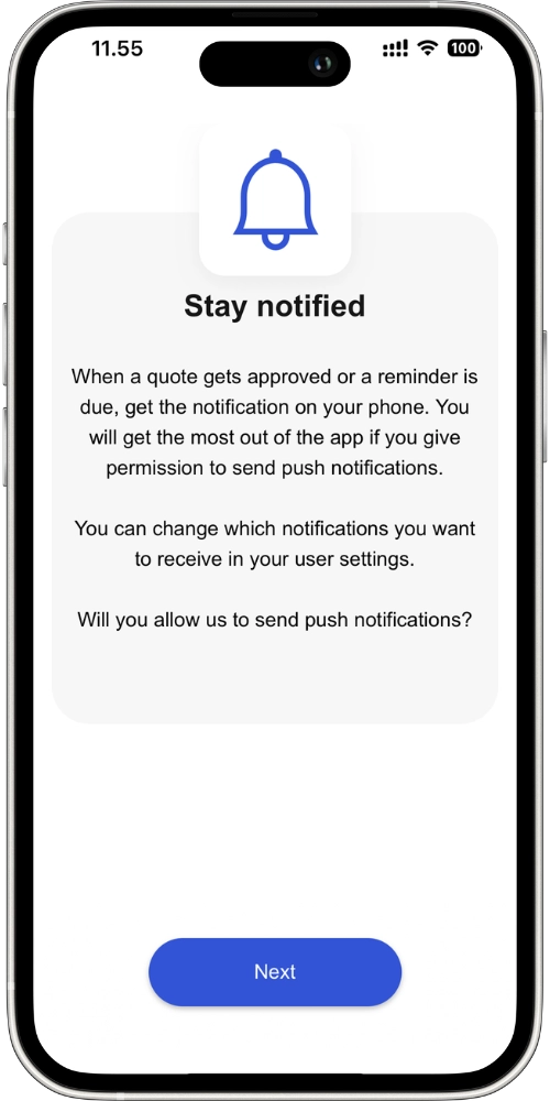 Orderstep push notifications screen