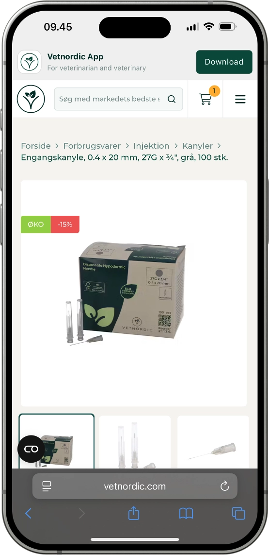 Vetnordic product page on the web