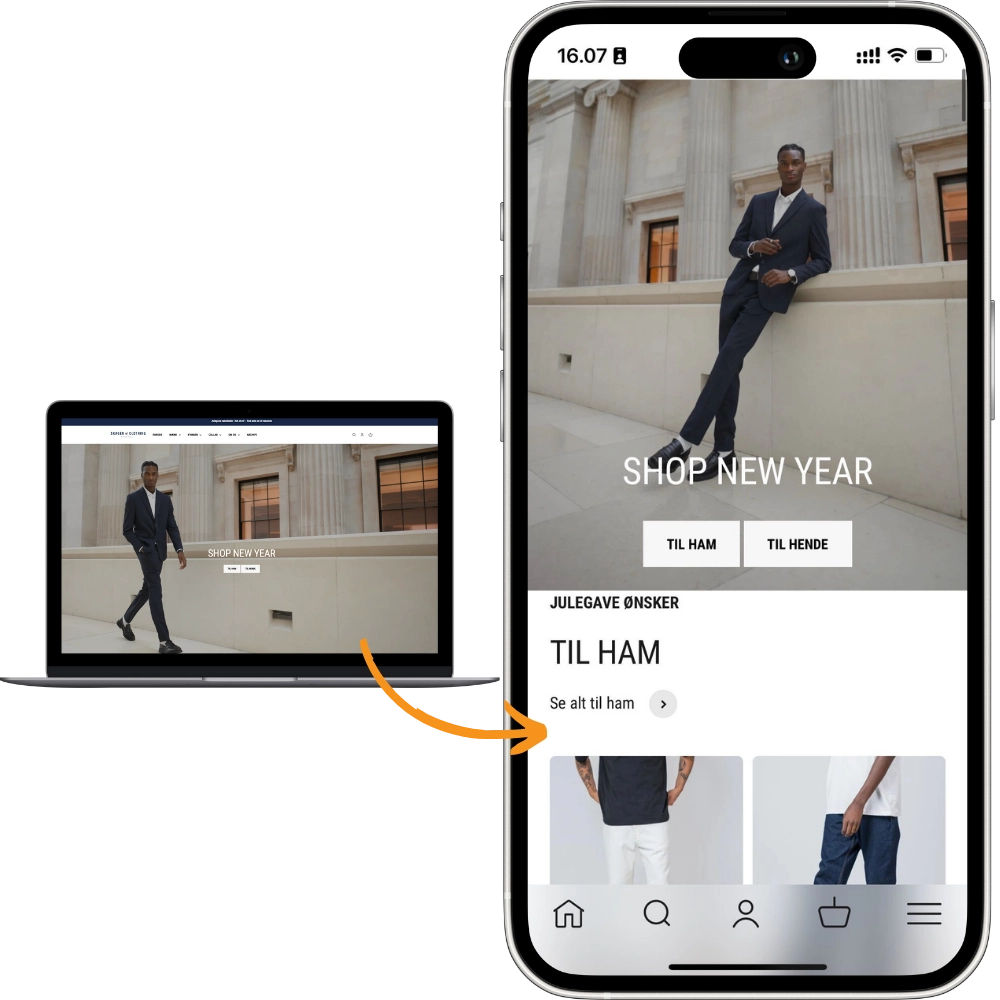 Skagen Clothings webshop der bliver omdannet til en app.