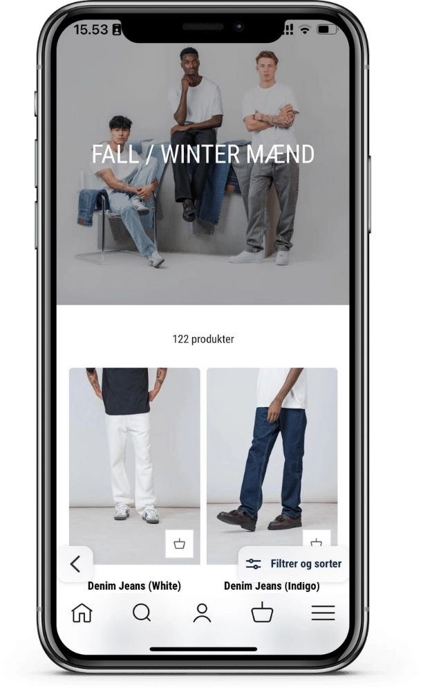 A clothing webshop shown on a mobile phone.